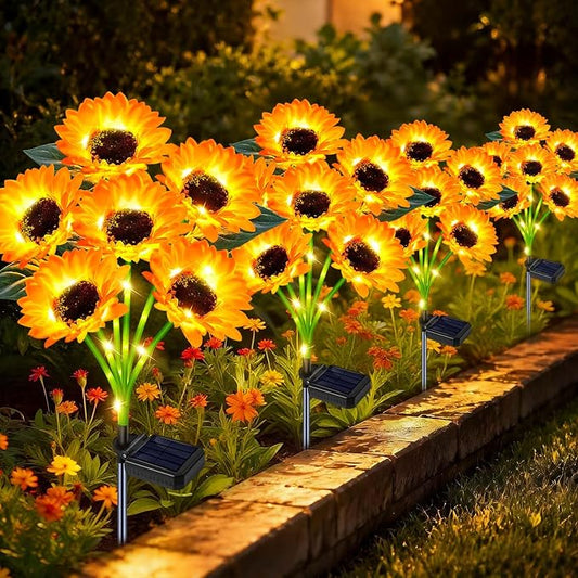Solar Sunflower Lights Outdoor Flower Garden Stake Lights,4 Pack 24 Sunflower Waterproof Lights for Outside Party Gardening Gifts Mother's Day for Patio Yard Pathway Party Housewarming Gift