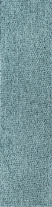 Unique Loom Collection Casual Transitional Solid Heathered Indoor/Outdoor Flatweave Area Rug (2' 7" x 10' Runner, Aquamarine/Ivory)