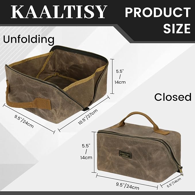 Canvas Tool Bag, Zippered Tool Pouch with Handle, 16 OZ Waxed Canvas Tool Storage Organizer | 2-Pack | 9.5"L x 10.5"W x 5.5"H (Opened) - Grey