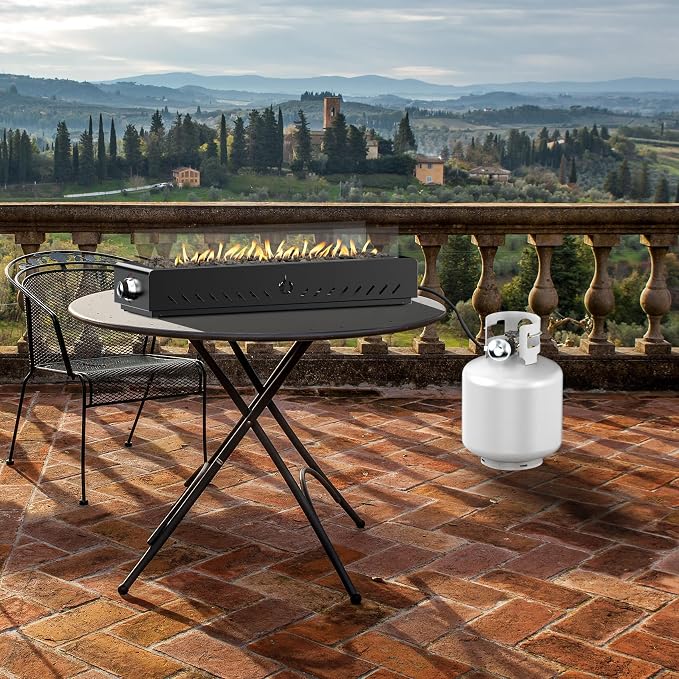 28" Tabletop Propane Gas Fire Pit Side-Mounted with Glass Wind Guard & Lava Rocks, Portable Smokeless Gas Firepit for Patio Backyard Porch Camping Tailgating RV Trip, FP043