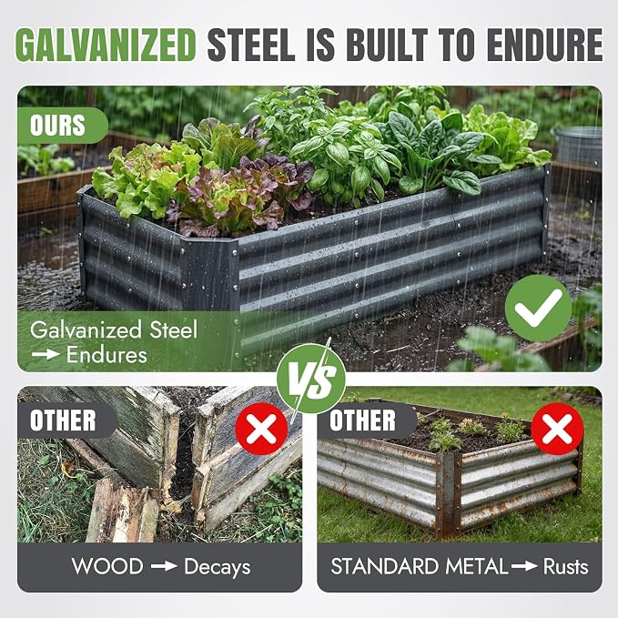 INNO STAGE 4×2×1ft Galvanized Raised Garden Bed Kit, Galvanized Planter Raised Garden Boxes Outdoor, Large Metal Raised Garden Beds for Vegetables, Flowers, Herbs, and Succulents, Grey