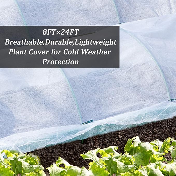 Darnassus 8FT×24FT Plant Covers Breathable Floating Row Cover for Snow Frost Bad Weather Pest Protection & Plant Growth