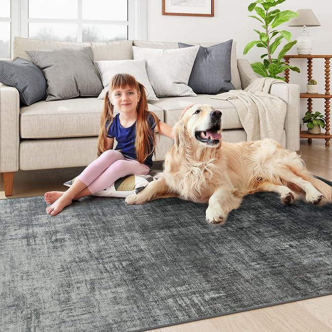 Lahome 3x5 Black Rugs for Entryway,Boho Kitchen Rugs Non Slip Washable,Modern Abstract Ombre Small Soft Low-Pile Indoor Floor Carpet for Bathroom Bedroom(3'x5',Black and White)