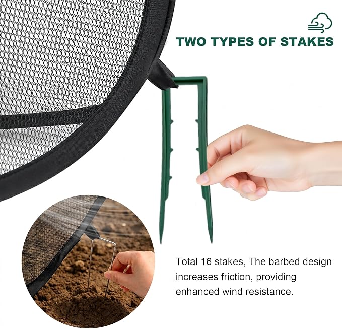 2Pack Raised Garden Bed Covers, Pop-Up Mesh Plant Shade Cover, 30% Sunblock Plant Shade Tent, Foldable Garden Netting Crop Cage for Vegetables Against Birds, Insects, 16 Stakes, Black-45"X22"X17.7"