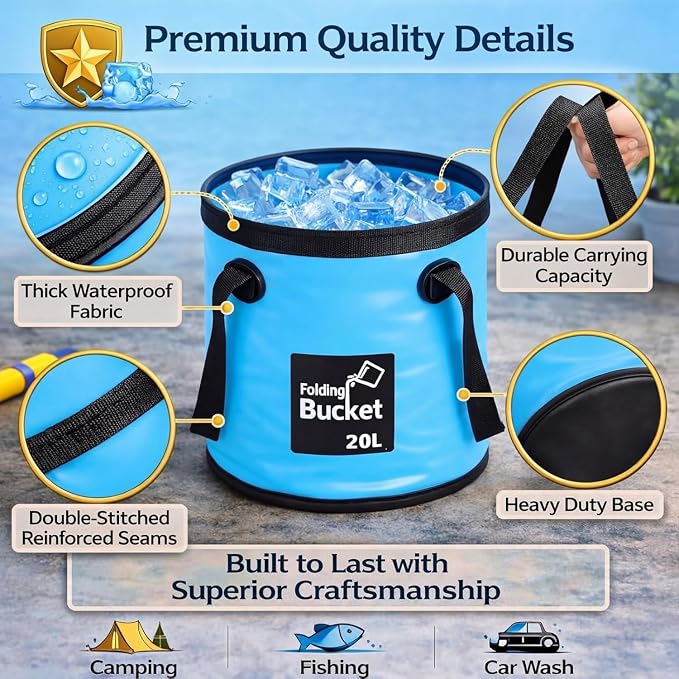 Tessco for you 6 Pcs Collapsible Bucket with Handle 5 Gallon Folding Water Container Lightweight Foldable Bucket Portable for Beach Outdoor Camping Hiking Traveling Kitchen, 5 Colors