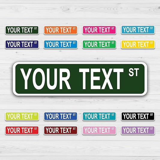 Personalized Street Sign & Custom Road Sign for Kids - 21x4 in Metal, with Custom Text, Size & Color. Ideal for Kids Room, Mancave Decor or Outdoor Garden