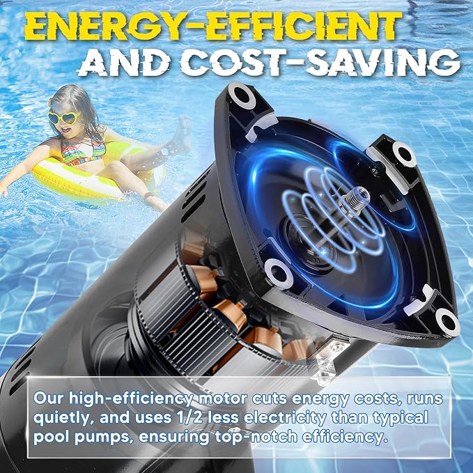 USQ1202 Pool Pump Motor 48Y Frame Fit for A.O. Smith/Century 2HP Motor | Fit for A.O. Smith/Century Pool and Spa Pump Motor, 3450 RPM, 48Y Frame, 230V, 10.4 Amps, Swimming Pool Motor