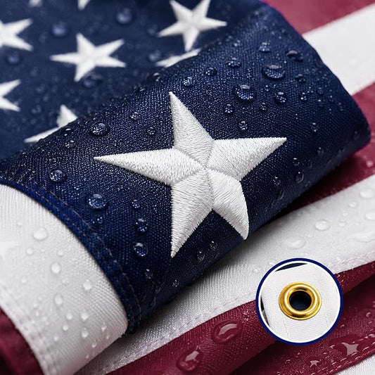 American Flag 3x5 FT for Outside, Heavy Duty 210D Polyester USA Flag with Embroidered Stars, Sewn Stripes & Brass Grommets for All Weather High Wind Resistant Flags for House, Yard, Garden