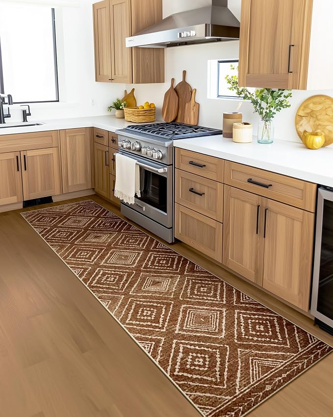 2'x10' Washable Area Rug for Living Room Runner Yellowbrown | Soft Western No Slip Low Pile Print Foldable Indoor Small Rug for Kitchen entrance entryway hallway