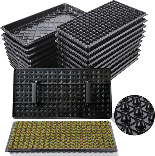 (20-Pack)200-Cell Seed Starter Trays with Dibber, 10 Pack Nursery Starting with Base Tray, 200 Hole Soil Digger for Setting Out Quickly, Seedling Planting Tray, Germination Kit Trays Reusable