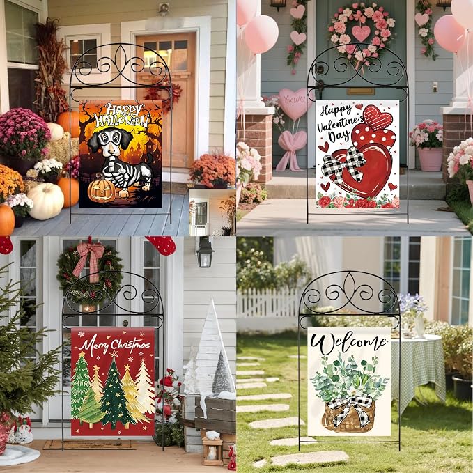 Seasonal Garden Flags Set of 12 Double Sided 12 x 18 Inch Yard Flags,Small Garden flags for outside,4th of July Summer Fall Garden Flag,Christmas Halloween Easter Outdoor Decor, Holiday Flags for All Seasons