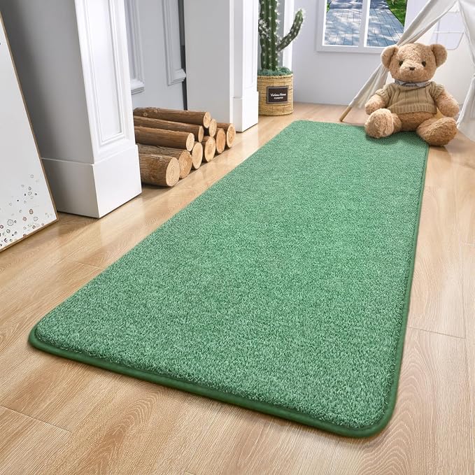 Keeko 2x8 Area Rugs for Living Room,Soft Washable Memory Foam Bedroom Rug | Indoor Throw Rug Low Pile Minimalist Non Slip Carpet for Kids Nursery Classroom Dorm Room Home Decor Green and White