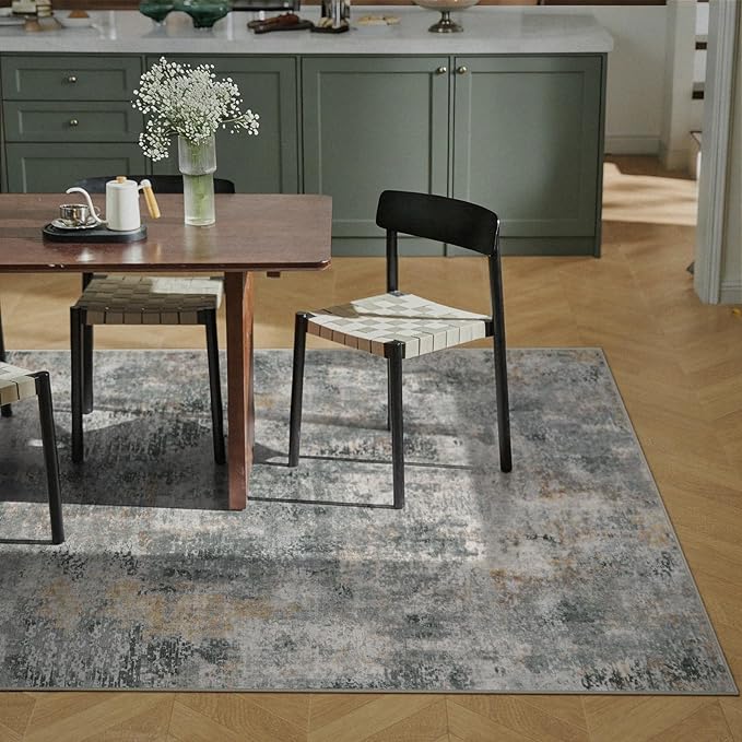 Lahome Modern Abstract Area Rug 6x9 Rugs for Living Room, Washable Accent Bedroom Rug Low Pile Non Slip, Grey Soft Indoor Contemporary Carpet for Dining Room Table Apartment