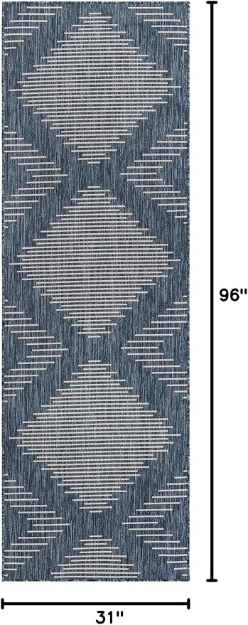 Unique Loom Outdoor Modern Collection Area Rug - Tambor (2' x 8' Runner, Blue/ Ivory)