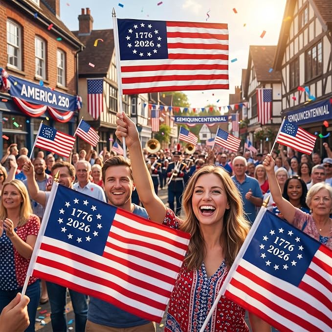 TOPFLAGS 250 Anniversary USA Flag 1776 2026 Small Betsy Ross Flags 12x18 on Stick 6 Pack Mini 13 Star Bennington US Flags Metal Handheld Pole for Outside 4th of July Memorial Day USA 250th Year Patriotic Decorations