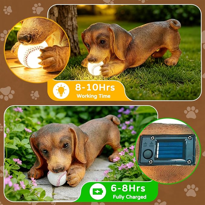 Dachshund Solar Garden Statue - Outdoor Yard, Lawn, Patio Weiner Dog Decor - Unique Birthday Housewarming Gift for Mom, Women, Dad, Men