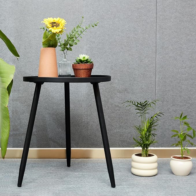 Linpla Decent End/Side Tables - Small Round Accent Table, Metal Black Narrow Night Stands with 3 Legs, Ideal for Any Room-Side Tables Living Room, Bedroom, Tall Plant Stand Balcony, Indoor & Outdoor