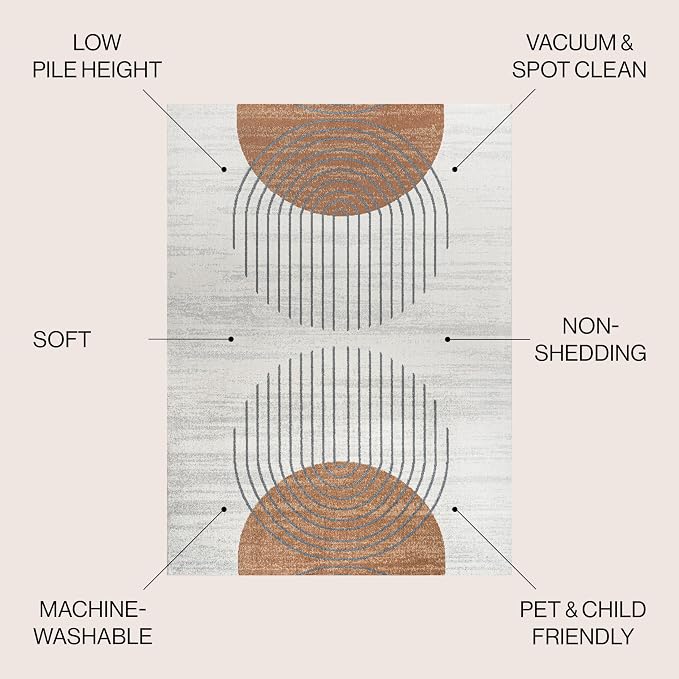 JONATHAN Y Machine Washable Cream/Terra Indoor Area Rug 3X5 ft, Kallax Geometric Modern Low-Pile for Living Room, Bedroom, Kitchen, Office, Easy-Cleaning, Pet-Friendly, Non-Shedding WSH311A-3