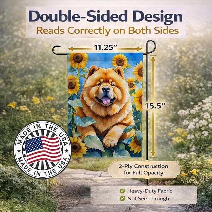 Caroline's Treasures DAC6055GF Chow Chow in Sunflowers Garden Flag Mailbox Flag Decorative Yard Flag Banner Outside Patio Artwork Yard Flower Beds, Garden Size, Multicolor