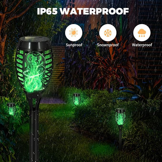 Solar Torch Flame Lights, Flickering Flame LED – Waterproof Solar Garden Lights for Patio, Yard, Pathway, Landscape & Backyard Décor (Green-8 Pack)
