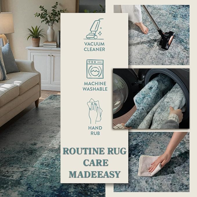 Lahome Modern Abstract 8x10 Area Rugs for Living Room, Washable Accent Rugs for Bedroom Stain Resistant Non Slip, Large Soft Indoor Carpet for Dining Room Table Home Office Decor, Blue/Grey