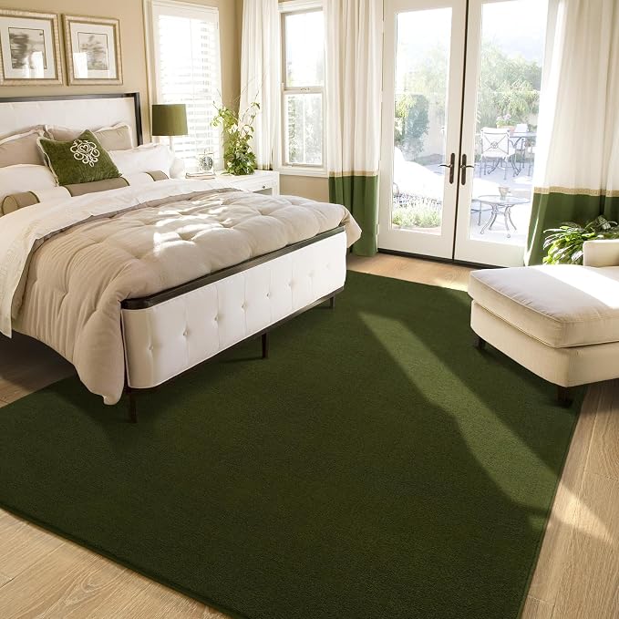 Amearea Olive Green Area Rugs for Bedroom Living Room, 5x8 Memory Foam Rug | Thickened Fluffy Indoor Washable Rugs Non Slip Minimalist Large Carpet for Boys Girls Dorm Nursery Room Decor