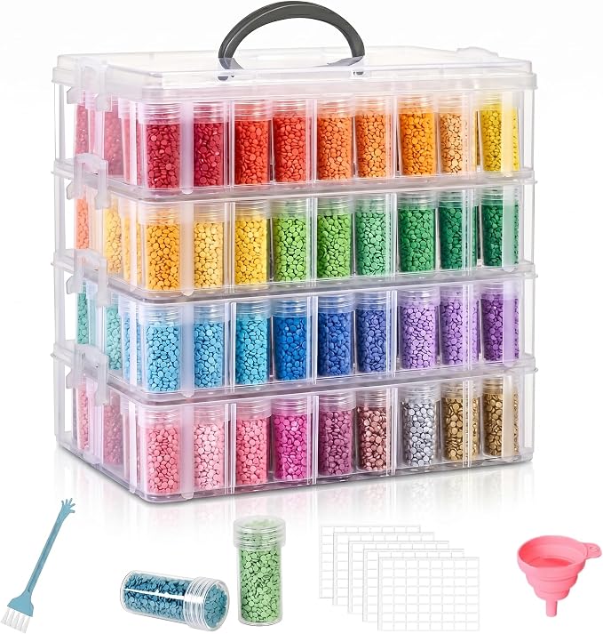 Diamond Painting Storage Container, 4-Tier Bead Organizer Box with 200 Slots, Stackable Crafts Organizers for DIY Diamond Art Accessories Craft Jewelry Bead Storage