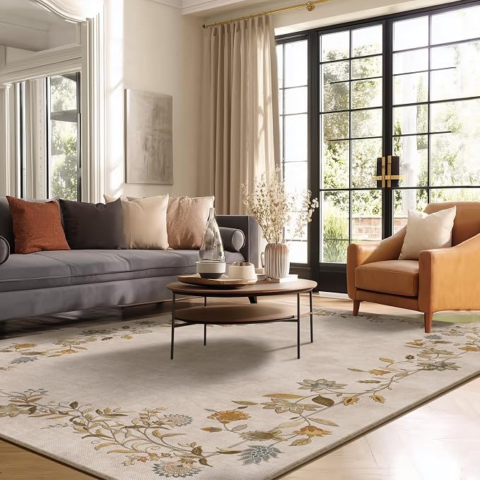 5x7 Area Rugs for Living Room: Washable Rugs for Bedroom Stain Resistant Non Slip Low Pile Soft Lightweight Vintag Rug for Kitchen Dining Room Nursery Farmhouse Entryway