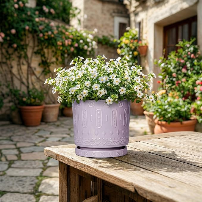 Eightpot 5.6 Inch Flower Pot Saucers, Plant Trays for Pots for Indoor Outdoors, Round Ceramic Plant Saucer, Modern Plants Plates to Catch Water, Decorative Plants Dishes to Catch Water, Purple