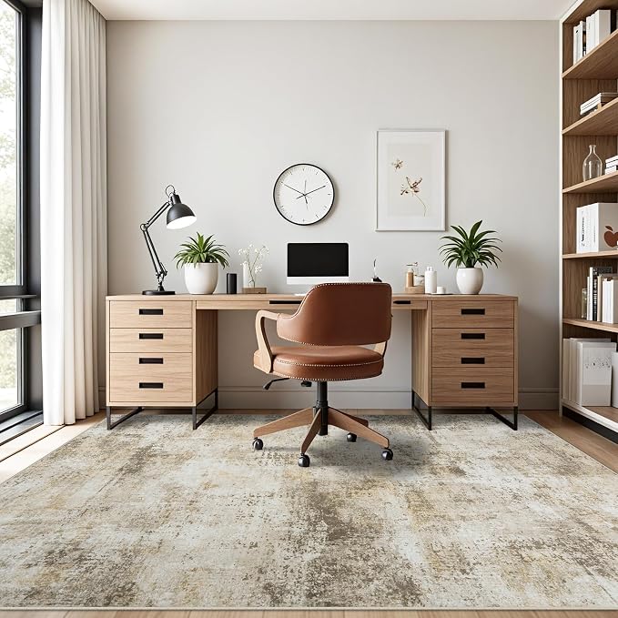 Tosuoka 6x9 Area Rugs for Living Room Abstract Washable Beige Grey Rug | With Anti-Slip Backing，Non-Shedding，Stain-Resistant，Soft Modern Large Carpet for Bedroom Dining Room Farmhouse Nursery