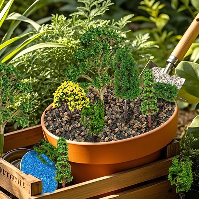 Model Scenery, 31pcs, Fairy Garden Accessories, Diorama Supplies Kit, Miniature Trees with Moss for Building Model, Natural Green Landscape, Projects, DIY Craft