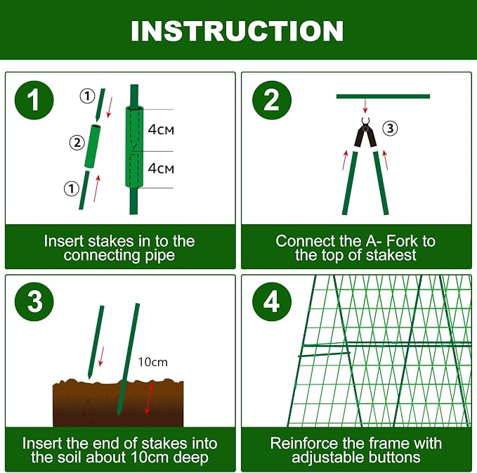 2 Packs 48" x 48" Foldable Cucumber Trellis for Raised Bed- A-Frame Garden Trellis for Climbing Plant Outdoor with Climbing Net & Plant Support Clip for Outdoor Plants Zucchini Vegetables Flowers