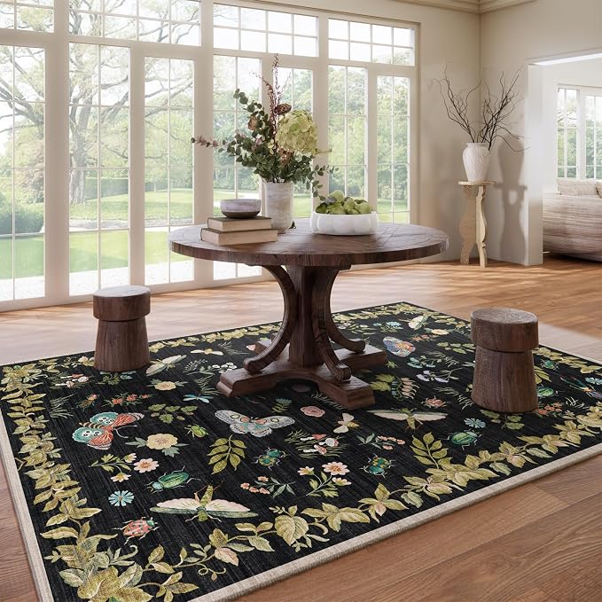 Washable Area Rug for Living Room: 8x10 Area Rugs Vintage Rugs Stain Resistant Non Slip Low Pile Lightweight Soft Carpet for Bedroom Kitchen Dining Room Nursery Kids Room Farmhouse Home Office