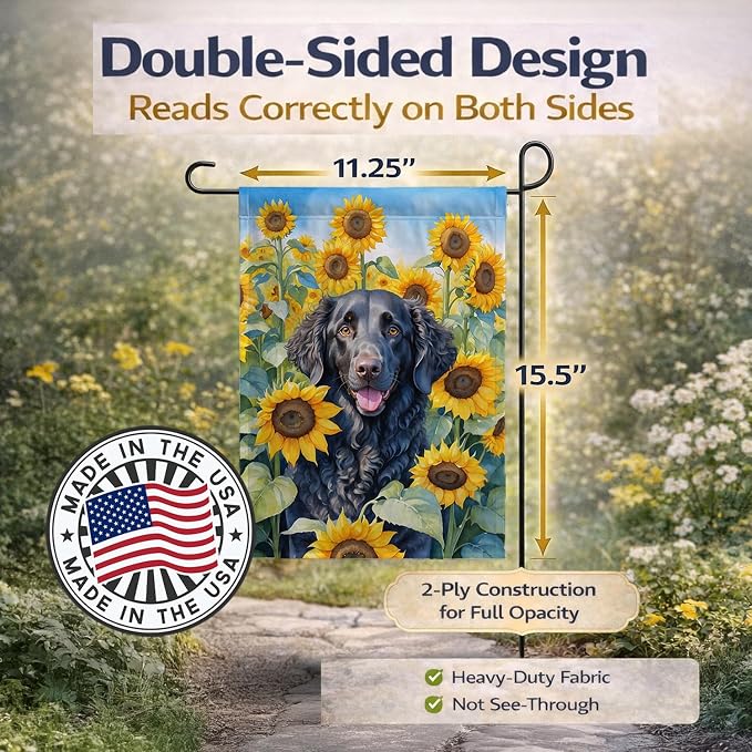 Caroline's Treasures DAC6064GF Curly-Coated Retriever in Sunflowers Garden Flag Mailbox Flag Decorative Yard Flag Banner Outside Patio Artwork Yard Flower Beds, Garden Size, Multicolor