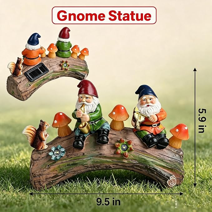 Solar Garden Gnome Statue - Whimsical Solar-Powered Lawn Ornament for Outdoor Decor, Waterproof Yard Art with Warm LED Mushroom Lights, for Homeowners & Garden Enthusiasts