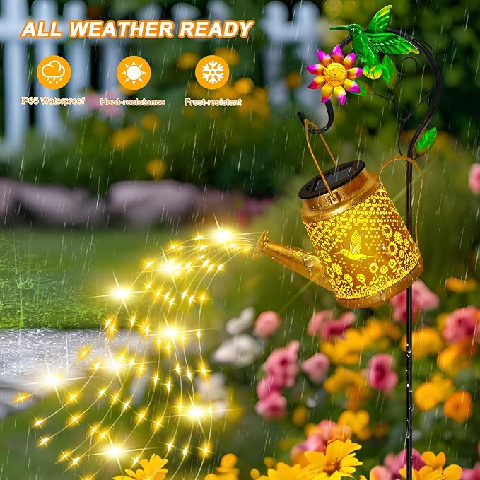 ostritec Hummingbird Solar Lanterns Garden Decor, Outdoor Waterproof Watering Can with Shepherd Hook, Solar Garden Decor for Yard Outdoor Pathway, Gifts for Women Mom Grandma Birthday Mothers Day