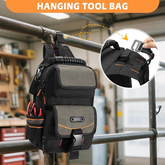 Electrician Tool Pouch Bag, Zippered HVAC Tool Organizer | Heavy-Duty Canvas Fabric, Ergonomic Handle, Removable Shoulder Strap, Ideal for Maintenance Repair Technician