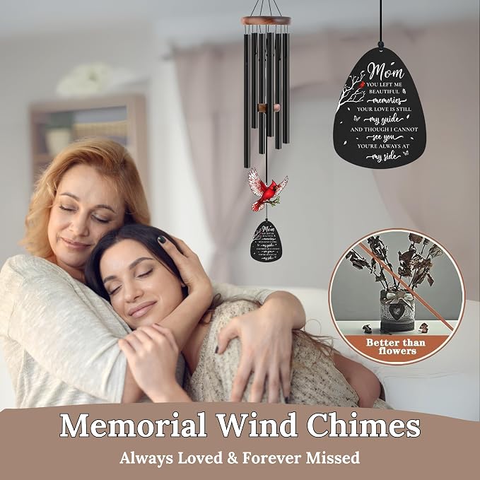 Memorial Wind Chimes for Loss of Mother, Sympathy Gifts for Loss of Mother - 36'' Red Cardinal Wind Chimes for Outside with Mute Option, Gift for Someone Who Lost Their Mom, in Memory of Mom