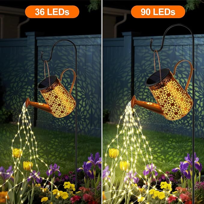 Forlivese 2PCS Solar Watering Can with Lights, Solar Lights Outdoor Decorations with Hanging,Waterproof Watering Can Landscape Light for Patio Gardening Pathway 90LED