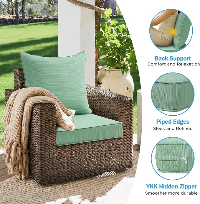 Outdoor Deep Seat & Back Cushion Set (2-Pack), 24 x 24 Inch Water Repellent and Fade Resistant Patio Furniture with Removable Cover for Outside Sofa Couch, Ash Pinstripe Weave