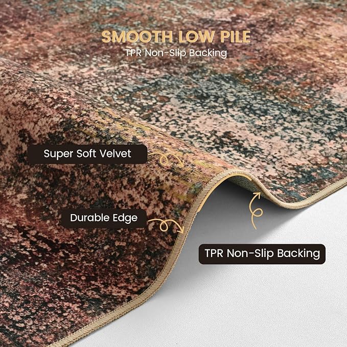 Toneed Washable 2x6 Non-Slip Abstract Runner Rug for Hallway Kitchen | Soft Modern Low Pile Area Rugs for Bedroom Laundry Living room,Indoor Carpet for Bedside Home Decor, Dark Earthy Tone