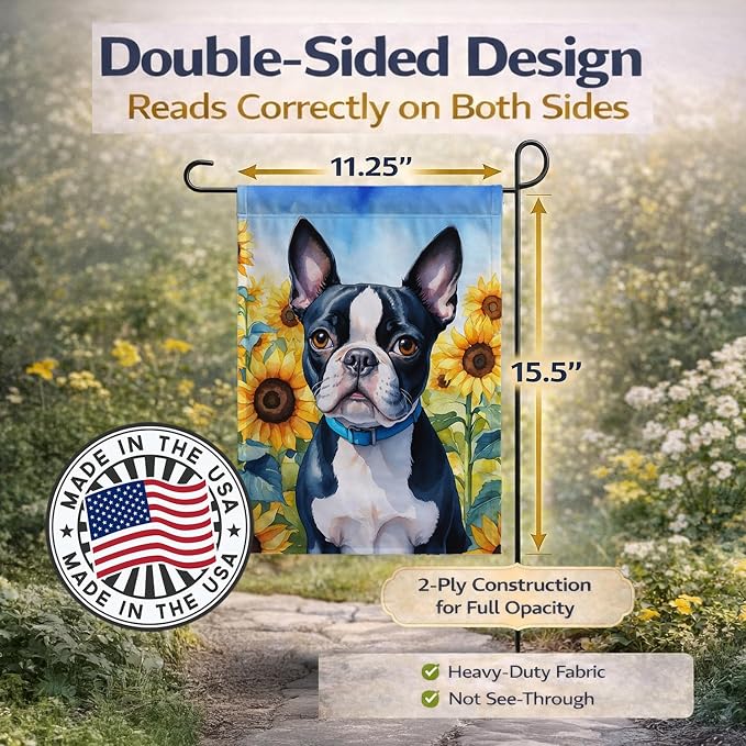 Caroline's Treasures DAC6036GF Boston Terrier in Sunflowers Garden Flag Mailbox Flag Decorative Yard Flag Banner Outside Patio Artwork Yard Flower Beds, Garden Size, Multicolor