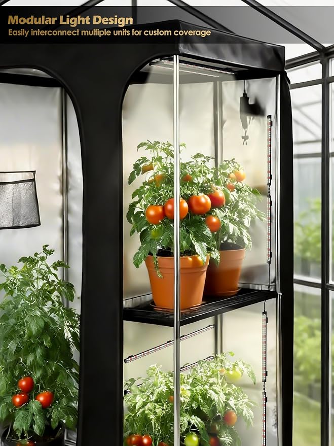 Smart Grow Light for Indoor Plants,3500K Full Spectrum LED Plant Light Strips with 3/9/12H Auto Timer,Stepless Dimming,Modular Design，Plug and Play (Black, 4 Pack)