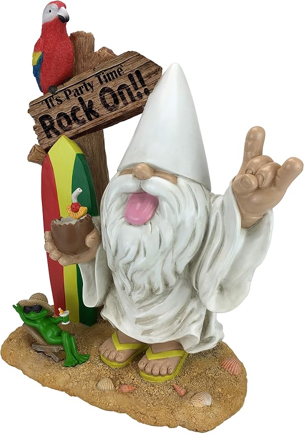 GlitZGlam Rocker Gnome – “George” and Fred The Frog - “It’s Party Time - Rock-On!” -This Gnome Brings Rock and Roll to Your Fairy Garden. A Large 13.75 Inches Tall Garden Gnome Miniature Figurine