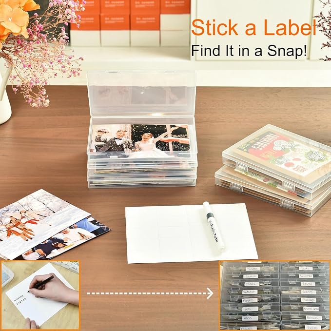 18-Pack Extra Large 5 x 7 Photo Storage Box, Fully Transparent Acid-Free Picture Organizer Case, Clear 5 x 7 Greeting Card Holder & Seed Packet Organizer, Large Craft Keeper with Handle