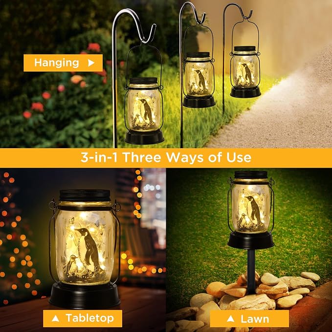 kyoryuger Penguin Gifts for Women/Men Penguin Solar Lanterns Mom Birthday Animal Lovers Lantern Animal Memorial Lights Solar Garden Decoration for Yard, Patio,Backyard,Porch Torches