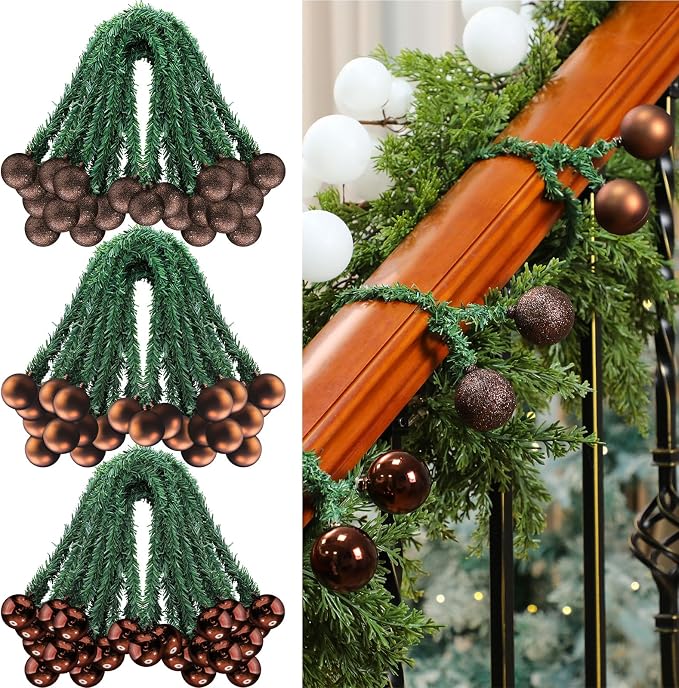 Dingion 30 Pcs 20 Inches Christmas Garland Ties with Balls Decorative Twist Ties for Banister Stairs Railing Reusable Flexible Twist for Home Xmas Holiday Decor Gift Craft Wrapping(Brown)