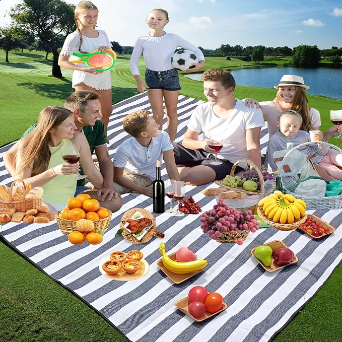 79”x79” Picnic Blanket Extra Large, Waterproof and Foldable Beach Blanket, 3-Layer Outdoor Blanket for 6 to 8 Adults, for Camping, Park, Beach, Grass, Indoors