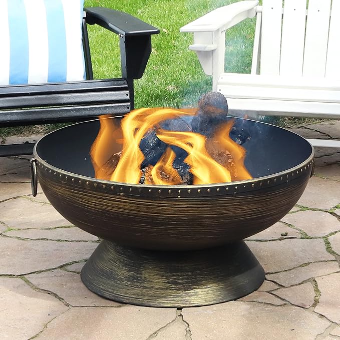 Sunnydaze 30-Inch Large Outdoor Fire Pit - Wood Burning Fire Pit for Outside with Poker and Screen - Black Finish - Regal Cauldron