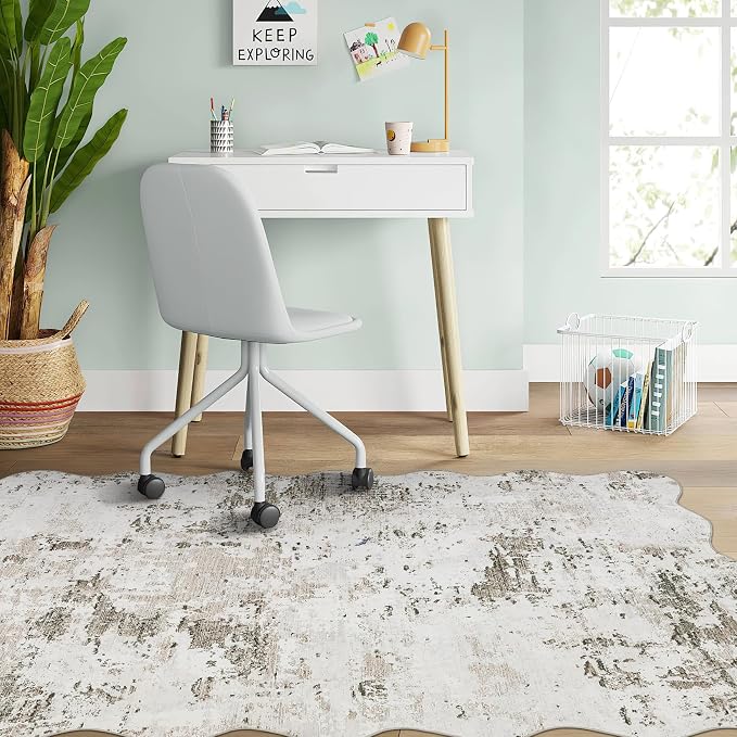 ROYHOME Modern Scalloped Abstract 2x3 Area Rug Non Slip, Taupe | Non Shedding Low Pile Stain Resistant Rug for Entryway Kitchen Bedroom